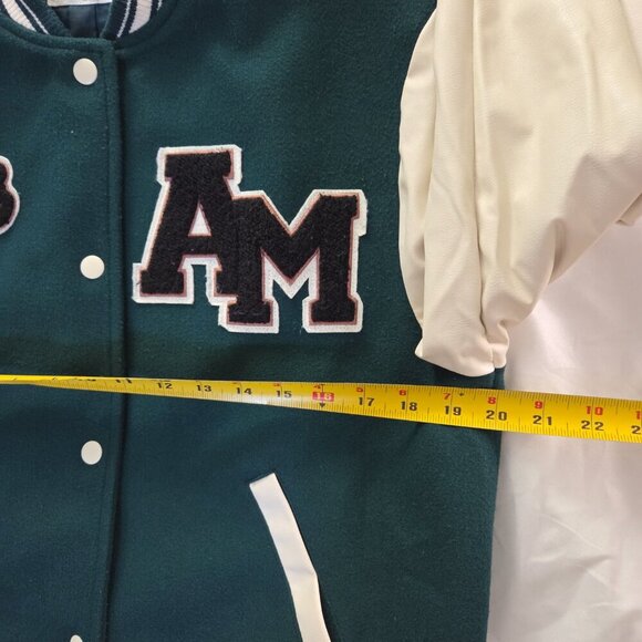 H&M Kids Varsity Bomber Jacket | Green Letterman Coat | Size 14-16 (13-14Y) - Picture 8 of 11